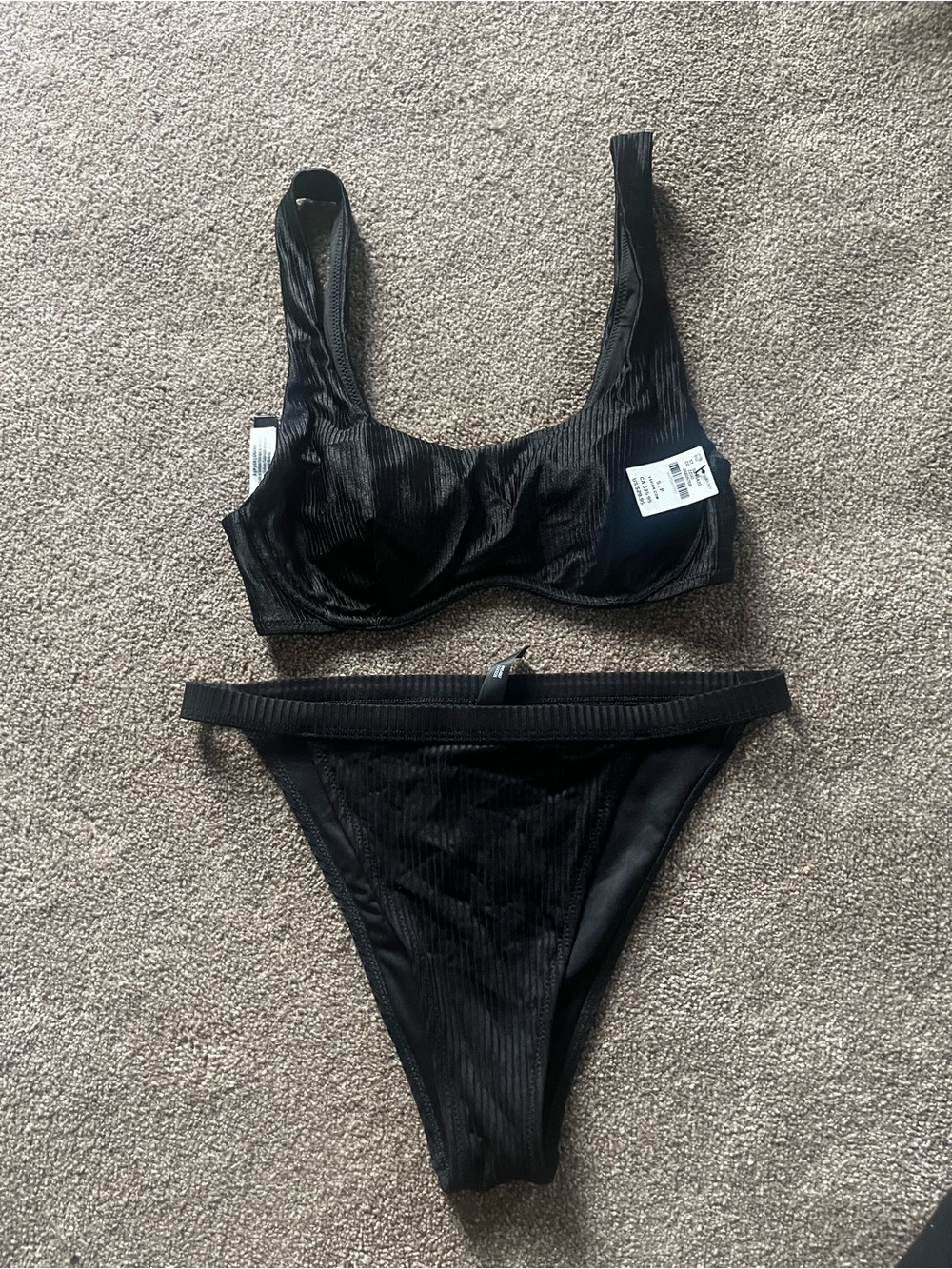PINK Victoria's Secret Black Ribbed Bikini Set